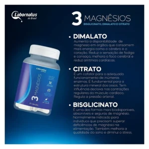 3 MAGNÉSIOS (CITRATO + BISGLICINATO + DIMALATO) 500ML – 30 CÁPSULAS